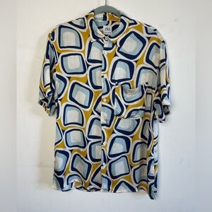 Zara Men's Blue and Yellow Patterned Shirt